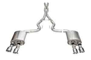 Ford Mustang Performance Exhaust - Dual Rear Exit - CORSA Performance - Cat-Back, 3.0in, Twin 4.5in Polish Slash Tips, Corsa Xtreme Valved System - `24-`27 Ford Mustang Performance Exhaust - Dual Rear Exit - CORSA Performance - Cat-Back, 3.0in, Twin 4.5in Polish Slash Tips, Corsa Xtreme Valved System - `24-`27